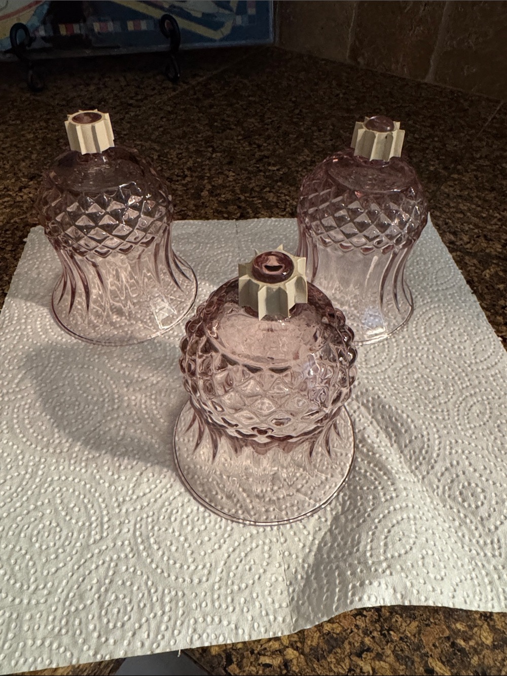Vintage-Style plum Glass cathedral diamond votive- Set of 3